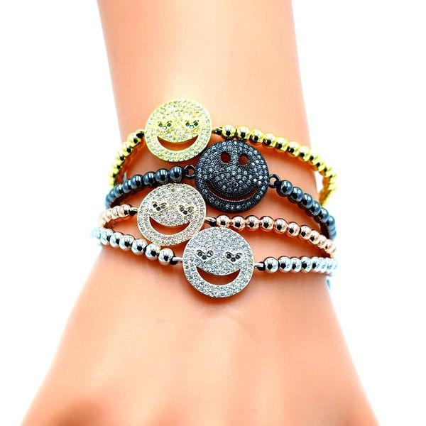 beaded, strands smile charm bracelets for men woman 24k gold plating micro pave cz 4mm beads classic european style braiding, Black
beaded, strands smile charm bracelets for men woman 24k gold plating micro pave cz 4mm beads classic european style braiding, Black