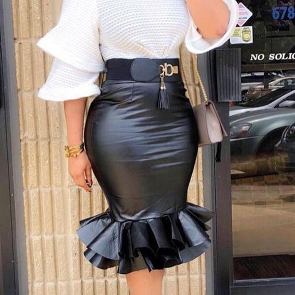 skirts women high waist faux leather solid color ruffle hem fishtail bodycon midi skirt, Black
skirts women high waist faux leather solid color ruffle hem fishtail bodycon midi skirt, Black