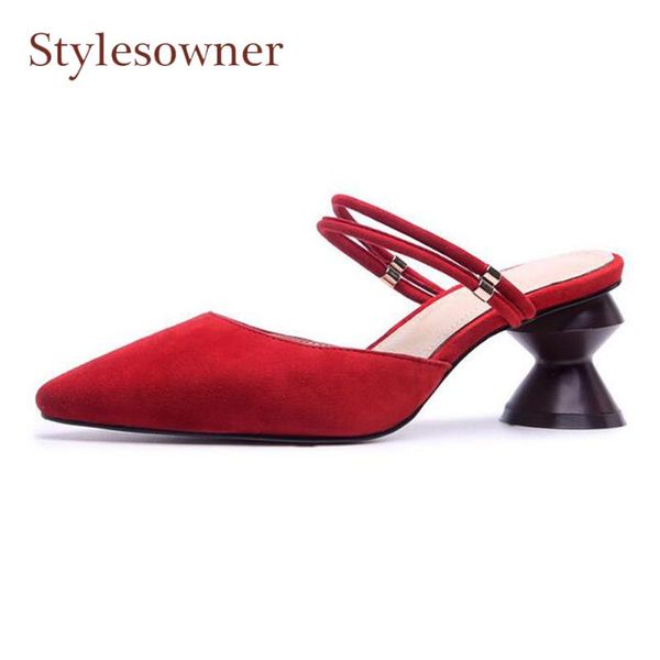 slippers stylesowner black red suede seather women strange high heel pointed toe two wear summer sandals fashion mules shoes
slippers stylesowner black red suede seather women strange high heel pointed toe two wear summer sandals fashion mules shoes