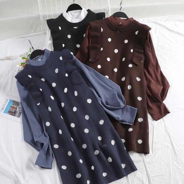 women's two piece pants 2021 fashion lantern sleeve shirt + polka dot knitted vest two-piece dress, White
women's two piece pants 2021 fashion lantern sleeve shirt + polka dot knitted vest two-piece dress, White
