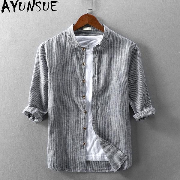 men's casual shirts ayunsue summer striped shirt men clothes cotton linen plus size blouse korean vintage chemise homme kj4663, White;black
men's casual shirts ayunsue summer striped shirt men clothes cotton linen plus size blouse korean vintage chemise homme kj4663, White;black