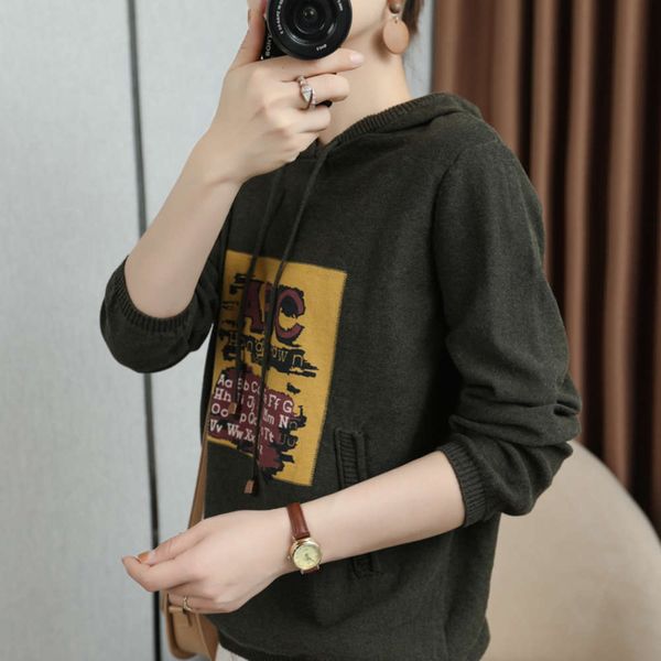spring colored cotton casual loose hooded pullover women's sweater aging large hat, Black
spring colored cotton casual loose hooded pullover women's sweater aging large hat, Black