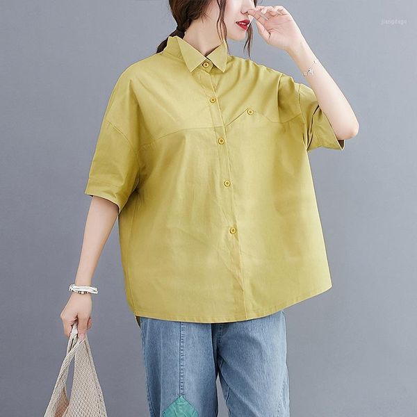 women's blouse summer solid color cotton and linen large size loose short-sleeve shirts female blouses &, White
women's blouse summer solid color cotton and linen large size loose short-sleeve shirts female blouses &, White