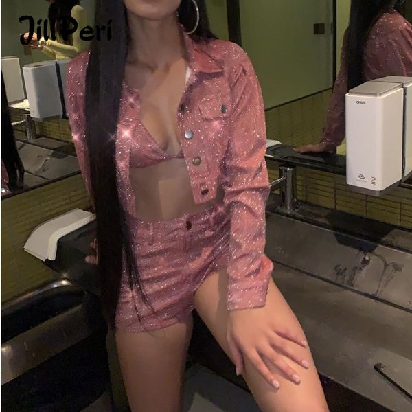 jillperi sparkling bra+shorts+jaet 3 piece set pink glitter club wear fashion outfit street wear party 3 piece sets, Black;white
jillperi sparkling bra+shorts+jaet 3 piece set pink glitter club wear fashion outfit street wear party 3 piece sets, Black;white