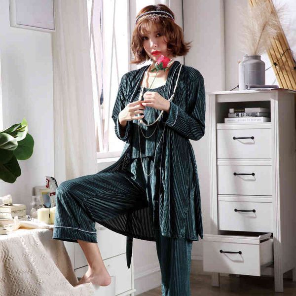 sleepwear pajamas set 3 pieces stripes gold veet autumn winter solid color green pink female sleepwear elegant nightgown az0n pm1i, Black;red
sleepwear pajamas set 3 pieces stripes gold veet autumn winter solid color green pink female sleepwear elegant nightgown az0n pm1i, Black;red