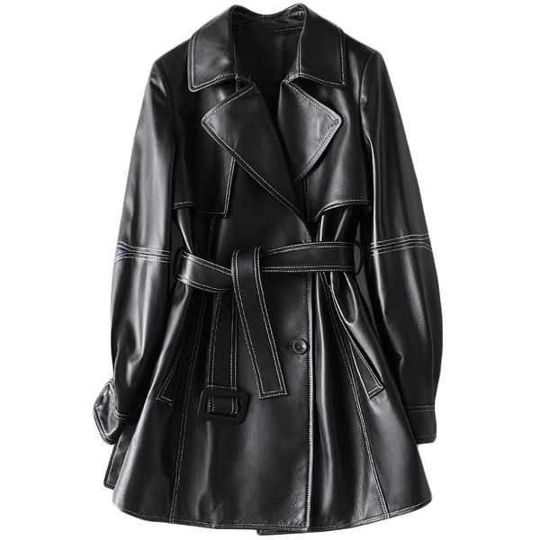 women's leather & faux 2021 spring and autumn fashion sheep jacket ladies slim mid-length, Black
women's leather & faux 2021 spring and autumn fashion sheep jacket ladies slim mid-length, Black
