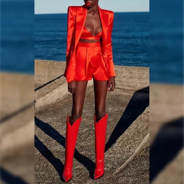 women's tracksuits 2021 design red color 3 pieces jacket short bra set fashion runway carpet satin high quality, Gray
women's tracksuits 2021 design red color 3 pieces jacket short bra set fashion runway carpet satin high quality, Gray