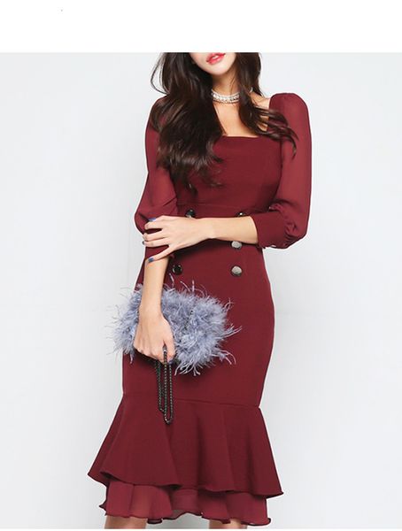 casual dresses womens vintage claret mermaid bodycon dress spring women square collar mid-calf fitted office vestidos do16, Black;gray
casual dresses womens vintage claret mermaid bodycon dress spring women square collar mid-calf fitted office vestidos do16, Black;gray