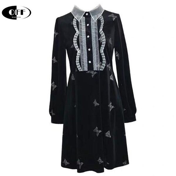 casual dresses autumn velvet butterfly mini black dress women vintage lace up ruffles elegant french retro long sleeve lady robe, Black;gray
casual dresses autumn velvet butterfly mini black dress women vintage lace up ruffles elegant french retro long sleeve lady robe, Black;gray