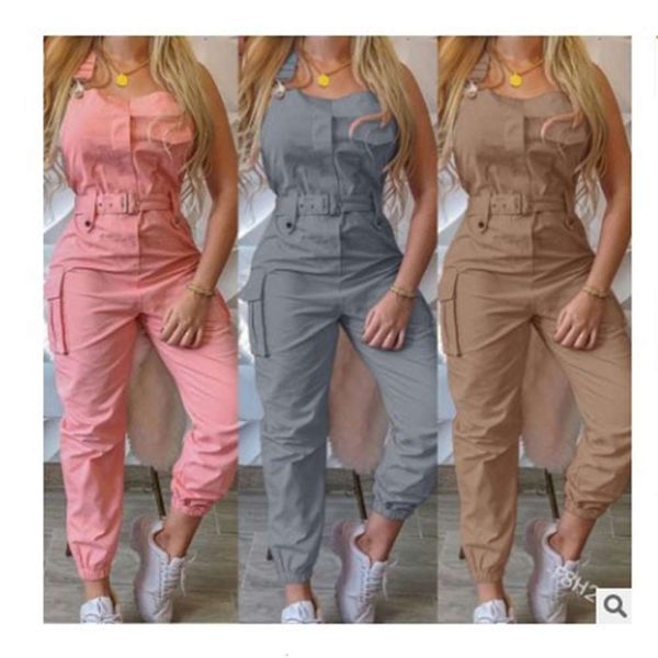 women's tooling pocket design jumpsuit, sleeveless belt pants, simple leggings +, Black;white
women's tooling pocket design jumpsuit, sleeveless belt pants, simple leggings +, Black;white