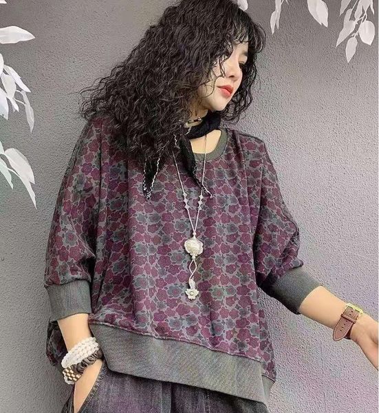 women's hoodies & sweatshirts autumn vintage print flower panelled batwing sleeve women loose retro o-neck pullover female wild, Black
women's hoodies & sweatshirts autumn vintage print flower panelled batwing sleeve women loose retro o-neck pullover female wild, Black