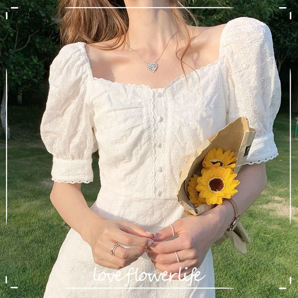 square collar elegant vingate dress women puff sleeve casual floral dress dress korean summer chic button design 210521, Black;gray
square collar elegant vingate dress women puff sleeve casual floral dress dress korean summer chic button design 210521, Black;gray