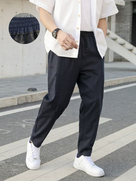 men drawstring waist solid tapered pants i4cr#, Black
men drawstring waist solid tapered pants i4cr#, Black