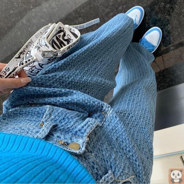air woven straight jeans women's high waist slimming knitted casual pants wide leg, Blue
air woven straight jeans women's high waist slimming knitted casual pants wide leg, Blue