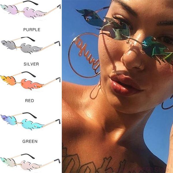 luxury fashion fire flame women sunglasses retro rimless wave sun glasses metal shades for eyewear uv400 2021, White;black
luxury fashion fire flame women sunglasses retro rimless wave sun glasses metal shades for eyewear uv400 2021, White;black