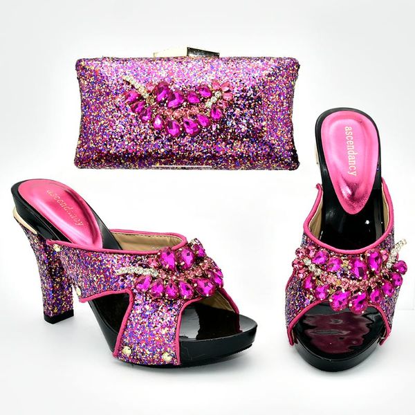 dress shoes beautiful fuchsia and matching bag set fashion african woman for evening party, Black
dress shoes beautiful fuchsia and matching bag set fashion african woman for evening party, Black