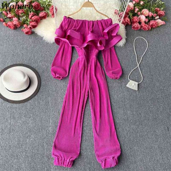 women jumpsuits ruffle off shoulder bodysuits fashion puff long sleeve slim waist straight pants pleated elegant rompers 210519, Black;white
women jumpsuits ruffle off shoulder bodysuits fashion puff long sleeve slim waist straight pants pleated elegant rompers 210519, Black;white