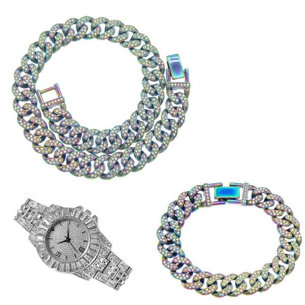 chains hip hop 13mm 3pcs kit iced out full paved rhinestone miami curb cuban multicolor necklace+watch+bracelet for men women jewelry, Silver
chains hip hop 13mm 3pcs kit iced out full paved rhinestone miami curb cuban multicolor necklace+watch+bracelet for men women jewelry, Silver