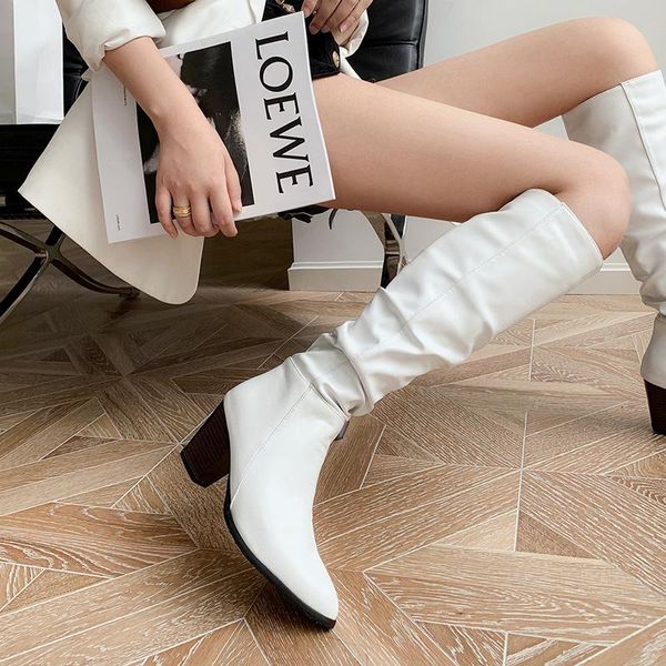 boots autumn and winter thick high heel pointed knee tube leather white side zipper women's large, Black
boots autumn and winter thick high heel pointed knee tube leather white side zipper women's large, Black