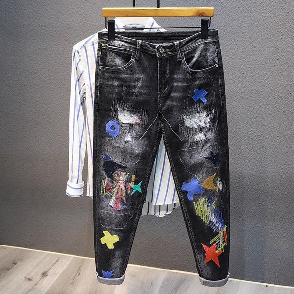 men's jeans korean fashion embroidery patch designer tear stretch pencil pants street casual hip hop men, Blue
men's jeans korean fashion embroidery patch designer tear stretch pencil pants street casual hip hop men, Blue
