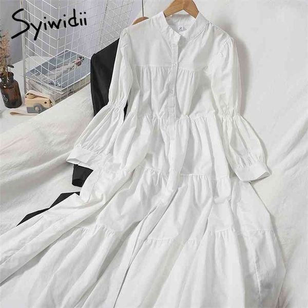 fashion ruffles spliced high waist dresses women breasted puff sleeve stand collar a-line solid spring summer 210607, Black;gray
fashion ruffles spliced high waist dresses women breasted puff sleeve stand collar a-line solid spring summer 210607, Black;gray