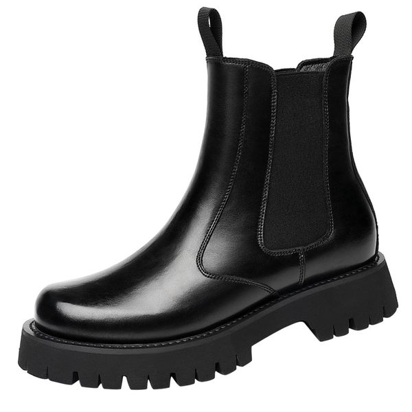 8 cm height increasing men leather chelsea boots thick sole mens martin fashion boot high winter, Black
8 cm height increasing men leather chelsea boots thick sole mens martin fashion boot high winter, Black