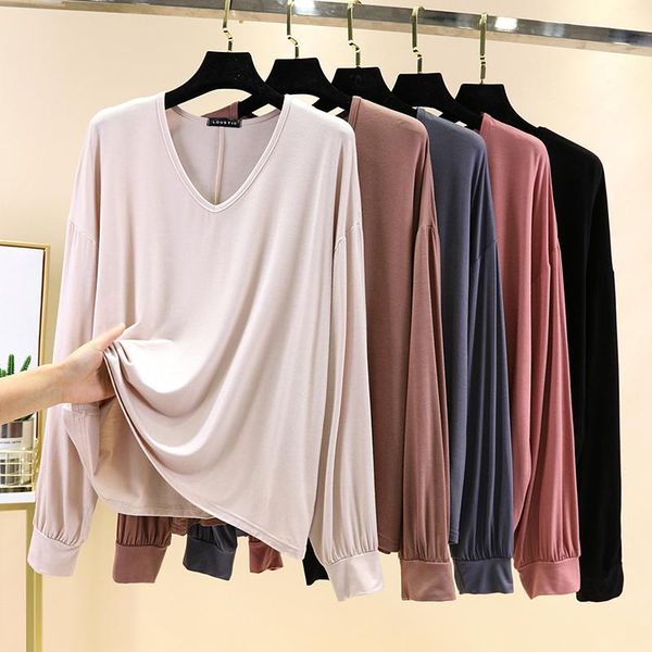 spring and summer modal thin v-neck long-sleeved home service ladies 2021 loose large size casual sports bottoming shirt women's t-shir, White
spring and summer modal thin v-neck long-sleeved home service ladies 2021 loose large size casual sports bottoming shirt women's t-shir, White