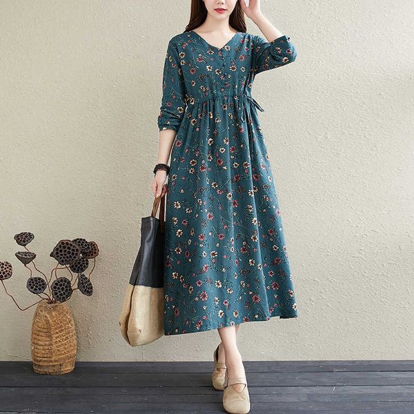 2021 autumn national style waist closing small broken flowers medium and fashion cotton linen printed long sleeve drs for women, Black;gray
2021 autumn national style waist closing small broken flowers medium and fashion cotton linen printed long sleeve drs for women, Black;gray