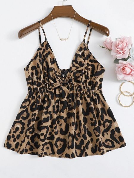 plus knot front leopard cami f1rr#, Black 
plus knot front leopard cami f1rr#, Black