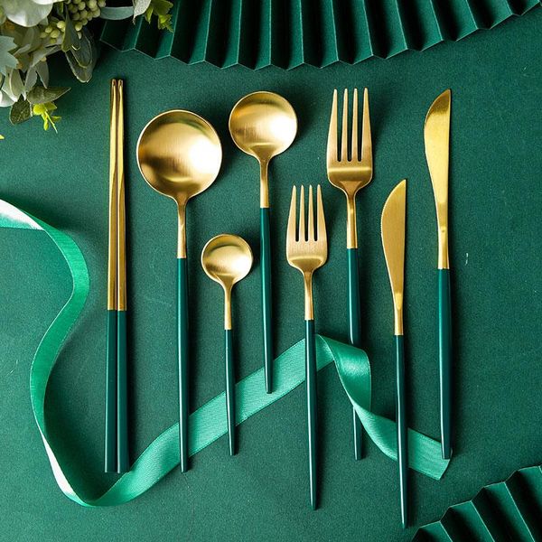 dinnerware sets stainless steel dark green cutlery set gold silverware tableware fork knife spoon christmas gift drop
dinnerware sets stainless steel dark green cutlery set gold silverware tableware fork knife spoon christmas gift drop