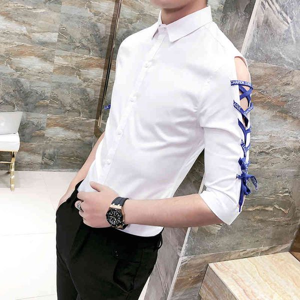 t shirts personality ribbon design half-sleeve korean male shirt thin fit 2021 summer dressed casual man plus size hairstylist 64gr, White;black
t shirts personality ribbon design half-sleeve korean male shirt thin fit 2021 summer dressed casual man plus size hairstylist 64gr, White;black