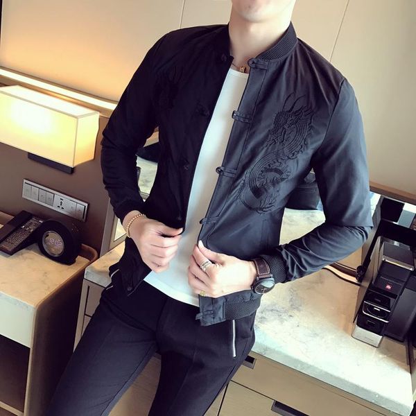 men's jackets chinese style retro dragon embroidery slim fit jacket spring coats black outwear, Black;brown
men's jackets chinese style retro dragon embroidery slim fit jacket spring coats black outwear, Black;brown