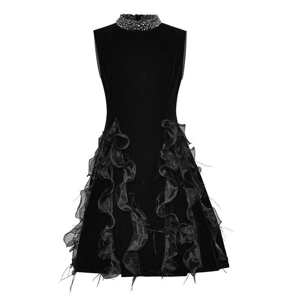 casual dresses sparkling rhinestone stud stand collar sleeveless fit and flared ruffles black velvet feather dress, Black;gray
casual dresses sparkling rhinestone stud stand collar sleeveless fit and flared ruffles black velvet feather dress, Black;gray