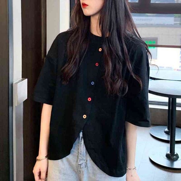 40 womens retro blouses loose color button o-neck short sleeve shirt irregular spring elegant korean sweet blouse, White
40 womens retro blouses loose color button o-neck short sleeve shirt irregular spring elegant korean sweet blouse, White