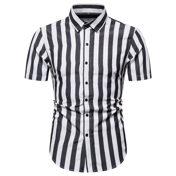men's casual shirts black white striped social shirt men chemise homme 2021 brand slim fit short sleeve mens dress business, White;black
men's casual shirts black white striped social shirt men chemise homme 2021 brand slim fit short sleeve mens dress business, White;black