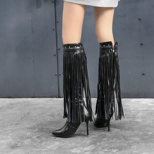 boots us4-11 womens pointed toe knee thigh long tassels stilettos rhinestones high heel side zip warm winter shoes plus size, Black
boots us4-11 womens pointed toe knee thigh long tassels stilettos rhinestones high heel side zip warm winter shoes plus size, Black