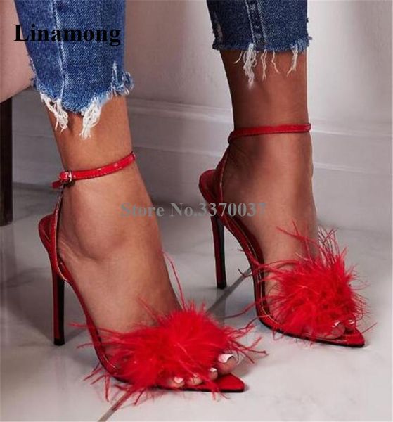 est women charming open pointed toe front fur stiletto heel sandals red black ankle strap high heels dress wedding shoe
est women charming open pointed toe front fur stiletto heel sandals red black ankle strap high heels dress wedding shoe