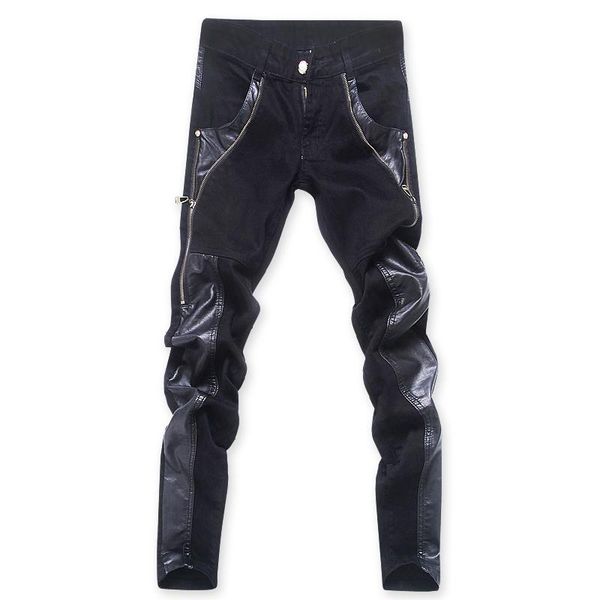 men's pants fashion designer black zipper motorcycle leather korean slim skinny splice denim
men's pants fashion designer black zipper motorcycle leather korean slim skinny splice denim