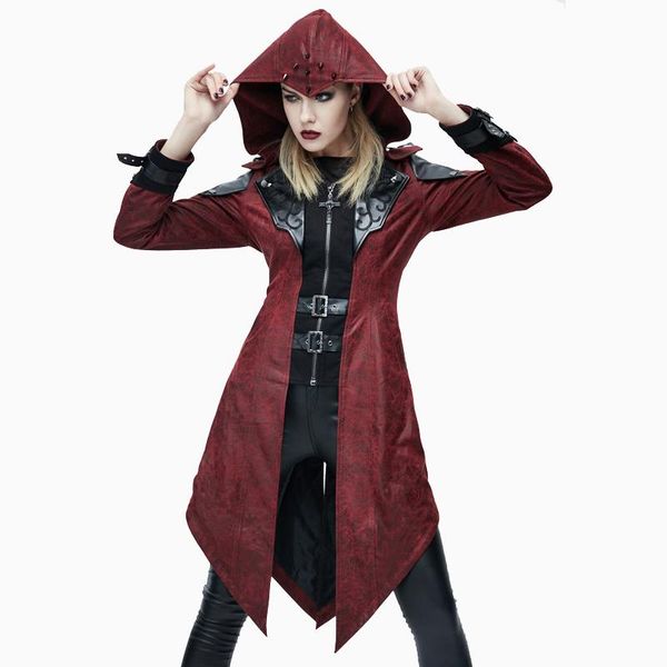 women's leather & faux devil fashion women punk style dovetail long jackets hooded handsome outerwear, Black
women's leather & faux devil fashion women punk style dovetail long jackets hooded handsome outerwear, Black