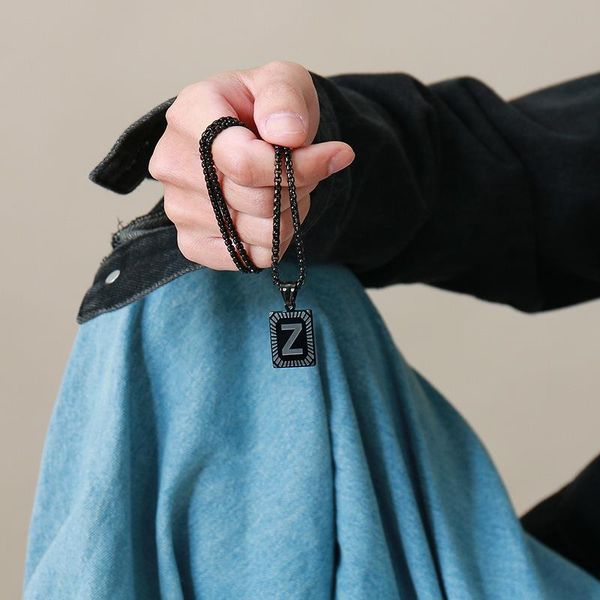 pendant necklaces hangzhi 2021 european and american fashion simple hip-hop 26 letters stainless steel square necklace, Silver 
pendant necklaces hangzhi 2021 european and american fashion simple hip-hop 26 letters stainless steel square necklace, Silver