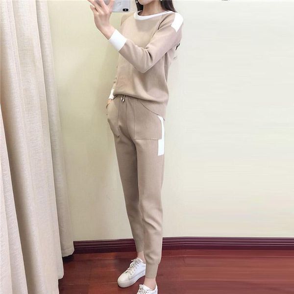 knit suit womens casual solid two piece sets crew neck khaki sweater+pant tracksuit female suits women's pants, White
knit suit womens casual solid two piece sets crew neck khaki sweater+pant tracksuit female suits women's pants, White