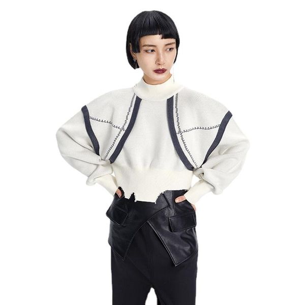 women's sweaters titched knitting pullovers sweater loose fit turtleneck long sleeve fashion tide autumn winter 2021, White;black
women's sweaters titched knitting pullovers sweater loose fit turtleneck long sleeve fashion tide autumn winter 2021, White;black