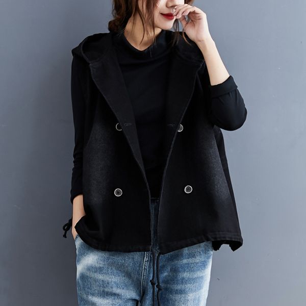 denim waistcoat women's coat 2021 autumn winter korean loose large double row button hat, Black;white
denim waistcoat women's coat 2021 autumn winter korean loose large double row button hat, Black;white