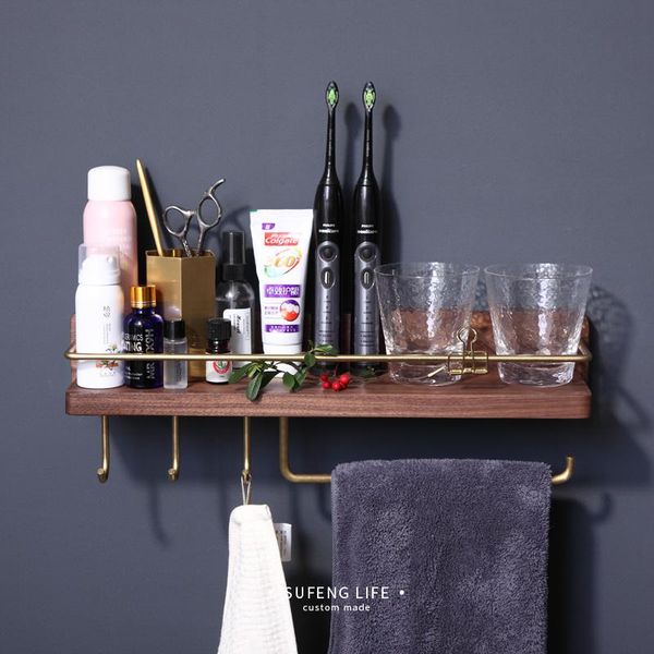 bathroom shelves solid black walnut wood corner shelf 45cm wall toothbrush cup holder brass cosmetics storage rack towel with hook
bathroom shelves solid black walnut wood corner shelf 45cm wall toothbrush cup holder brass cosmetics storage rack towel with hook