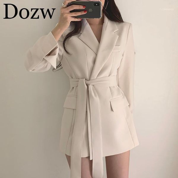 women blazers and jackets 2021 solid notched collar elegant ladies office blazer suit autumn casual long belt coat jacket1, White;black
women blazers and jackets 2021 solid notched collar elegant ladies office blazer suit autumn casual long belt coat jacket1, White;black
