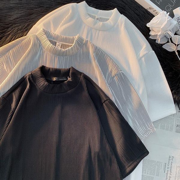 men's t-shirts summer pleated t-shirt fashion gray/black/white casual short sleeve t shirt men streetwear loose ice silk tshirt mens, White;black
men's t-shirts summer pleated t-shirt fashion gray/black/white casual short sleeve t shirt men streetwear loose ice silk tshirt mens, White;black