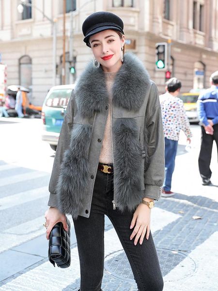women's fur & faux genuine sheepskin leather jackets women collar female jacket cotton liner coats ropa mujer zjt1420, Black
women's fur & faux genuine sheepskin leather jackets women collar female jacket cotton liner coats ropa mujer zjt1420, Black
