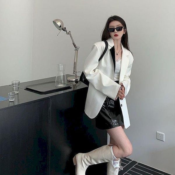 women's suits & blazers women spring summer 2021 retro loose jacket korean long sleeve blazer woman temperament mid-length style, White;black
women's suits & blazers women spring summer 2021 retro loose jacket korean long sleeve blazer woman temperament mid-length style, White;black