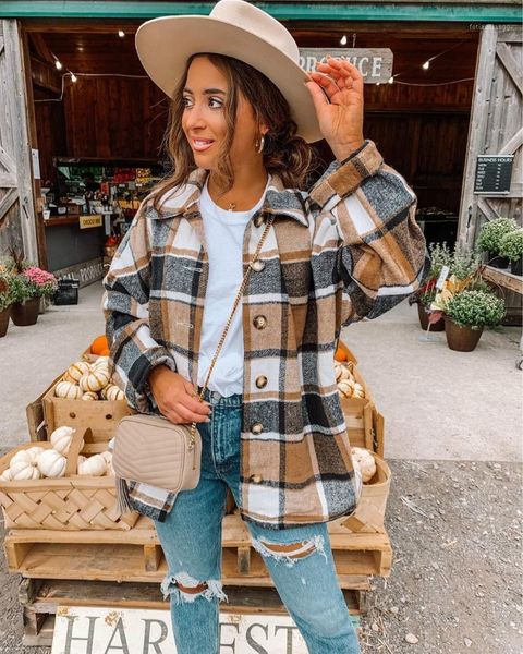 spring autumn vintage plaid jacket coat women streetwear long sleeve thick wool coats fashion pocket oversized lapel shirts women's jac, Black;brown
spring autumn vintage plaid jacket coat women streetwear long sleeve thick wool coats fashion pocket oversized lapel shirts women's jac, Black;brown