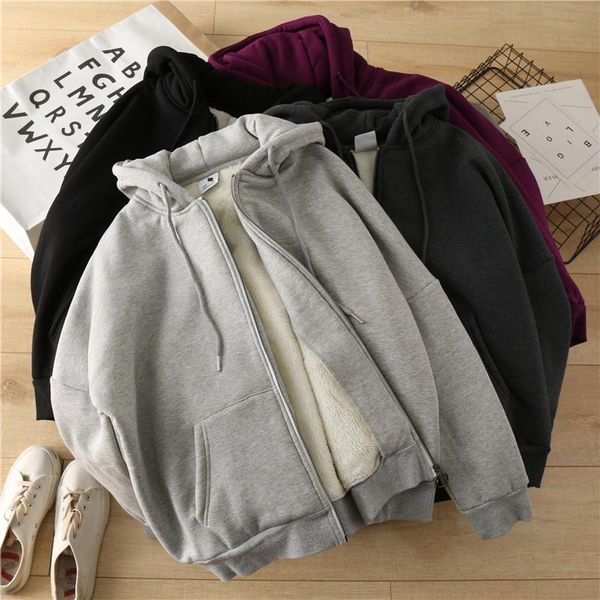 women's hoodies & sweatshirts winter wool liner cotton casual lamb velvet zip-up thick sweatshirt all-match solid hooded autumn clothes, Black
women's hoodies & sweatshirts winter wool liner cotton casual lamb velvet zip-up thick sweatshirt all-match solid hooded autumn clothes, Black